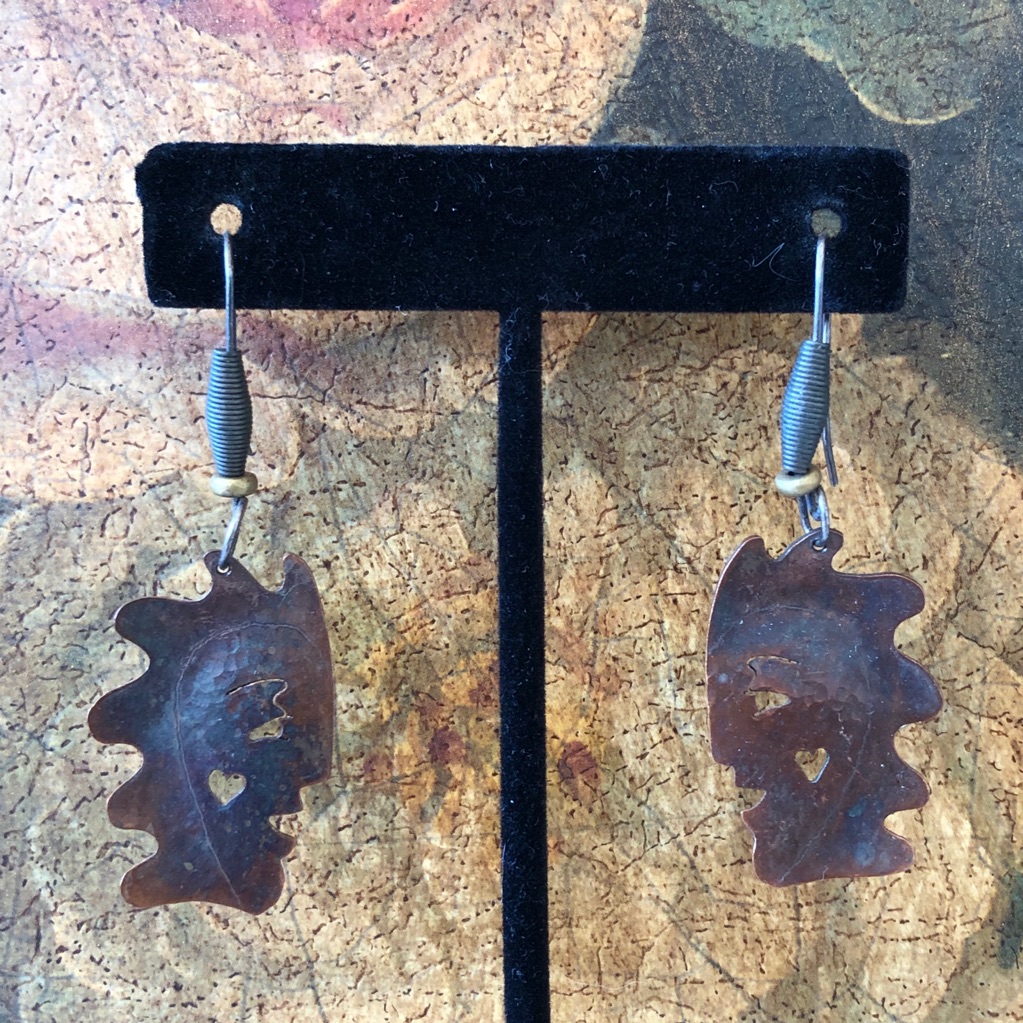 Vintage Artisan Copper Face Earrings